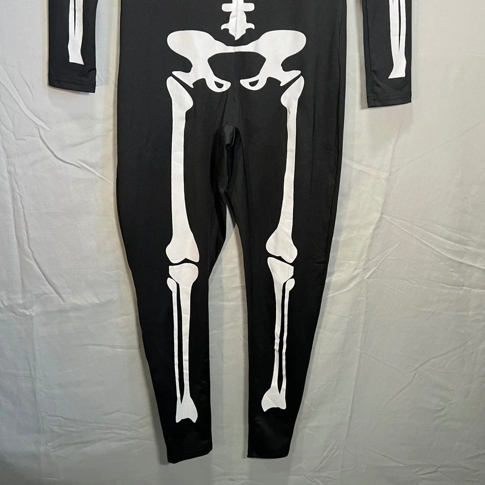 TipsyElves Skeleton Jumpsuit Black White Long‎ Sleeve Zipper Front Youth Medium